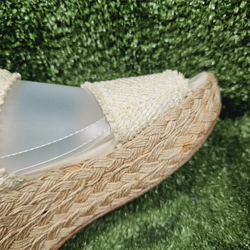 Stuart Weitzman Beige‎ Espadrille Wedge Platform Sandals Womens Size 5 M